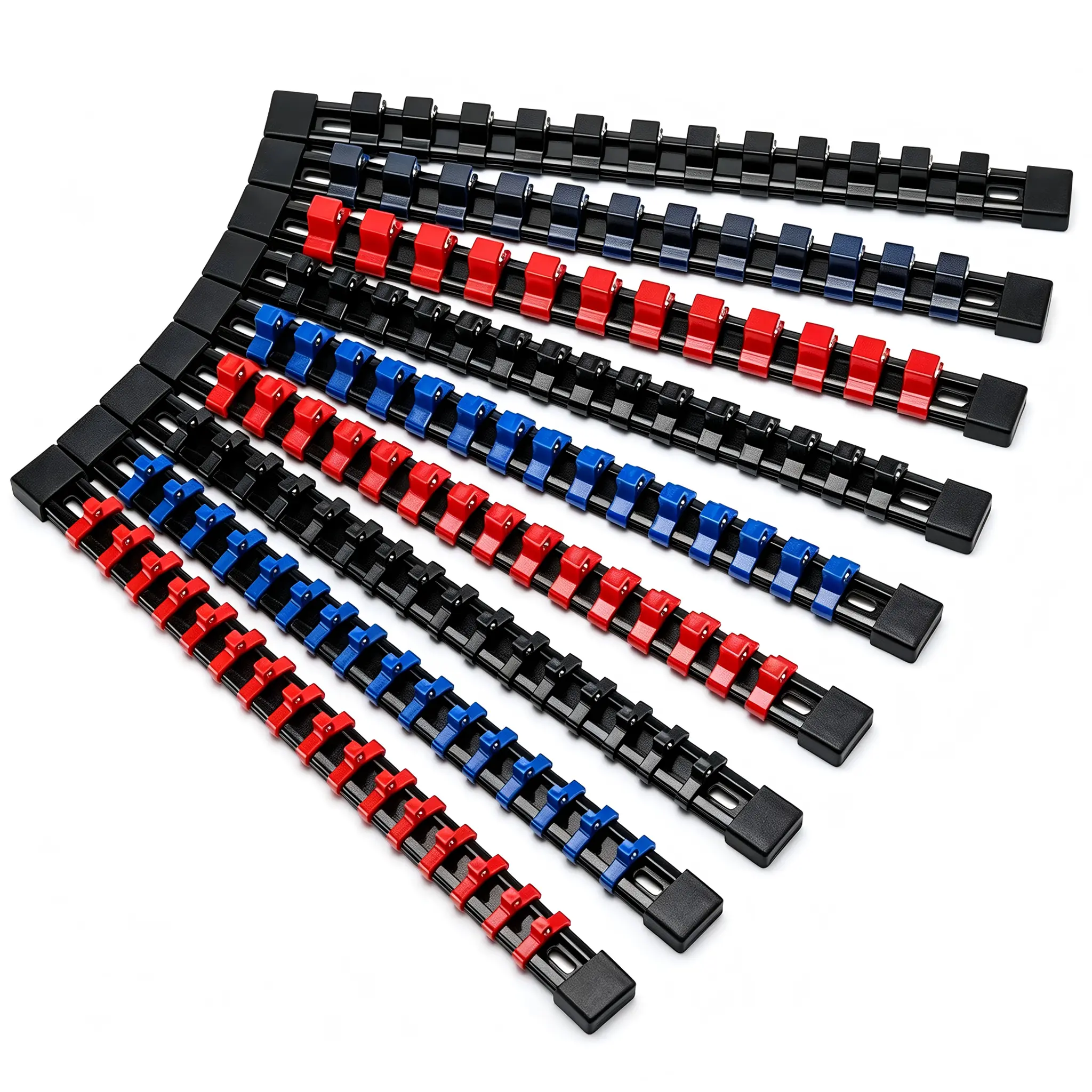 Heavy Duty ABS Plastic Socket Organizer, 9-Piece Multi-Size Set with Sliding Rails - 1/2 in, 3/8 in & 1/4 in Drive Hangable Racks for Garage Users’ Storage, Toolbox Drawers or Wall Mount