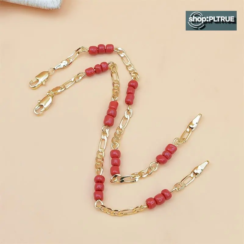[classic]Elegant 18K Golden-Plated Copper Bracelet with Red Beads - Fashionable Chinese Style, Ideal Valentine's Gift for Friends elegant fashion accessory friend bracelet