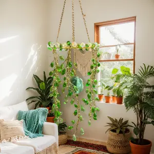 Crystal Rainbow Suncatcher for Home Decor,window hanging,Beaded plant artificial crystal sun catcaher, 1 colorful hanging ornament, home living room bedroom ornament, home décor, holiday and party supplies Decorating Light Hangable Hanger Decoration Green