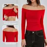 ATTRACO Built-in Bra Long Sleeve Ribbed One Shoulder Top Elegant Bodycon Fabric Shirt Fashion Y2K Style Slim Skirt Basic Women's Simple