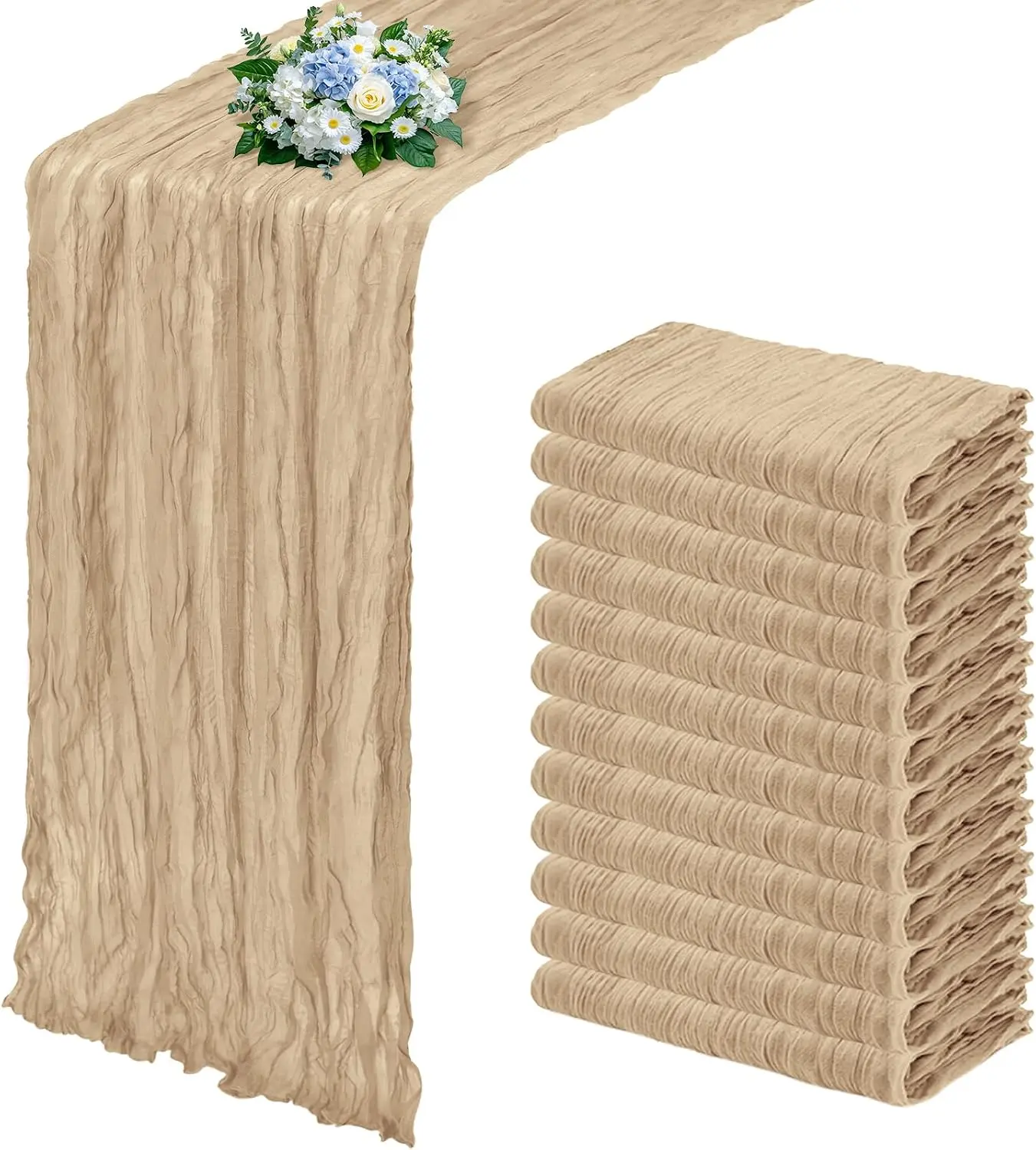 6/10 Pack Beige Table Runner,Cheesecloth Long Boho Gauze Fabric Table Runner Vintage Rustic Sheer Runners for Wedding Party Bridal Baby Shower Table Decorations