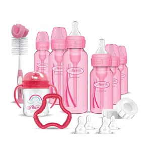 Dr. Brown's Natural Flow Anti-Colic Options+ Special Edition Pink Baby Bottle Gift Set with Soft Sippy Spout Transition Cup, Flexees Teether, Bottle Brush and Travel Caps