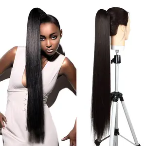 30 Inch Straight Ponytail Extensions Synthetic Drawstring Ponytail For Women With Clip In Thick Ponytail Hair Soft Japanese Organic Fiber Hair Natural Color Fake Pony Tail