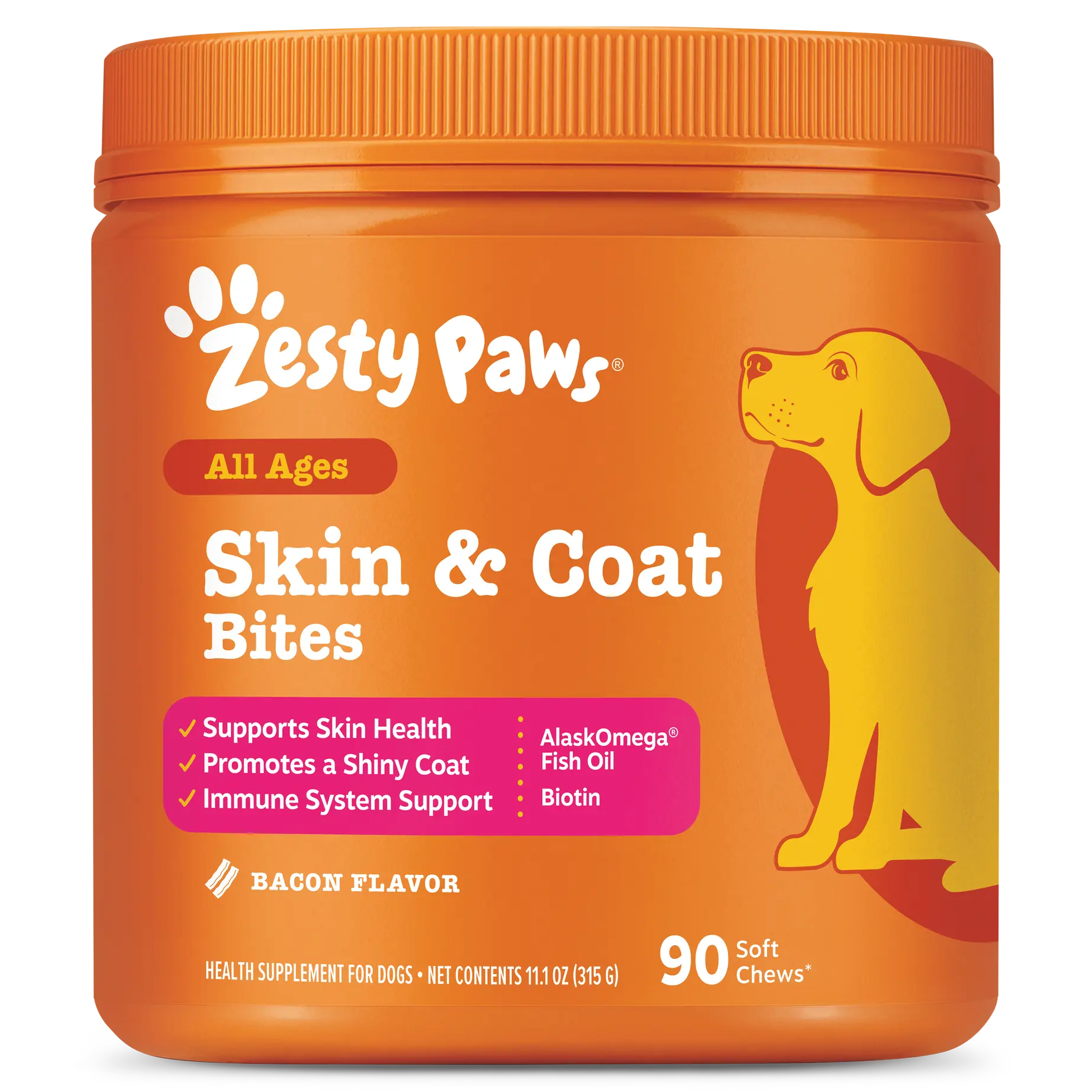 Zesty Paws Skin & Coat Bites for Dogs Soft Chew Treats with Omega 3 Fish Oil EPA & DHA for Skin Coat Health Vitamin Supplement