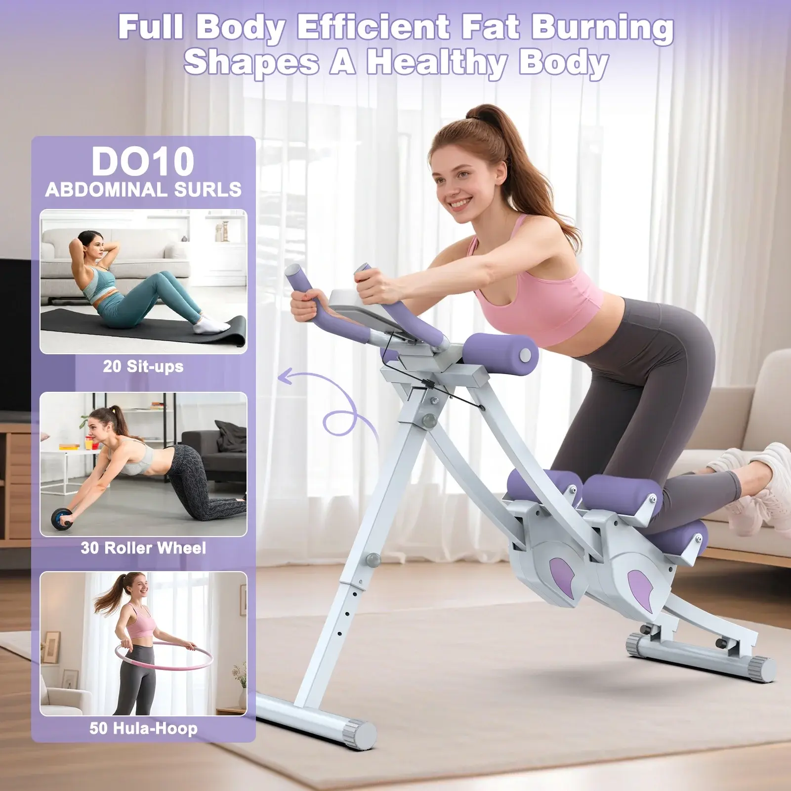 Fitness Ab Machine, 4 Adjustable Resistance Levels Ab Workout Equipment for Home Gym, Height Adjustable Ab Trainer,