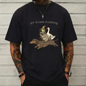 Off To Cause A Kerfuffle T-Shirt Chaotic Good Goblincore Meme Apparel Funny Raccoon Wizard Frog Goose Dachshund Wiener Dog Introvert Top