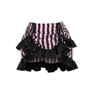 Black/Pink Striped Ruched Bustle Skirt