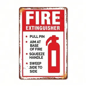 **Vintage Aluminum Fire Extinguisher Sign Wall Art Retro 8x12 Inch Rustic Industrial Garage Man Cave Decor Aluminum Metal Art**