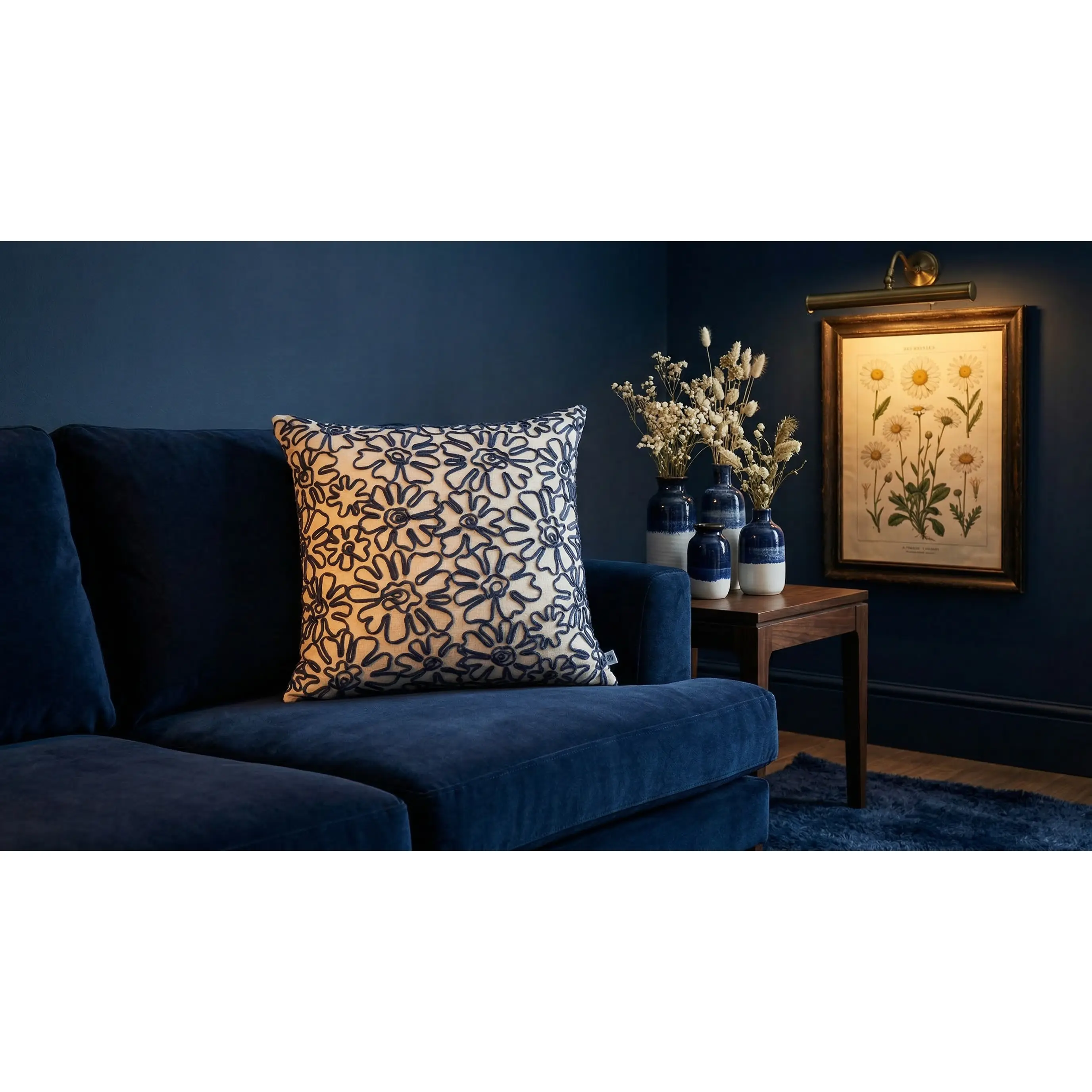 MARGUERITE INDIGO 24x24 in Dual-Sides Memory Foam Pillow with Polyester Fill, Vacuum-Compressed, Fluffs to Full Form, Regal Look Bedding Pillow for Room Decor, House Decor