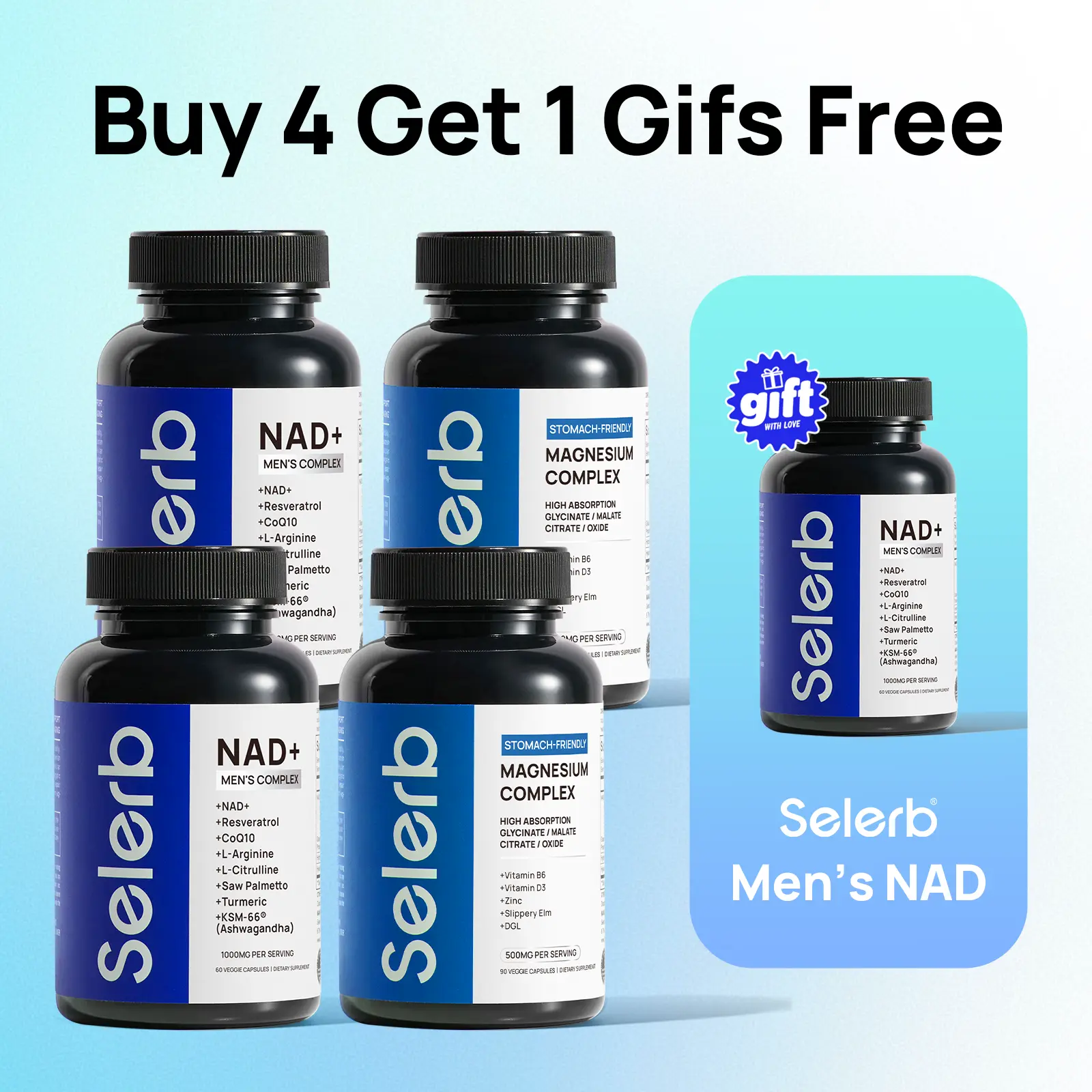 【Holiday Haul Complete Wellness Set】Selerb NAD+ Supplement for Men + Magnesium Complex Bundle – Liposomal NAD+, CoQ10, Ashwagandha & Multi-Magnesium with B6, D3, Zinc – Energy, Circulation, Sleep & Muscle Support Fitness Dietary Edible sleep aid