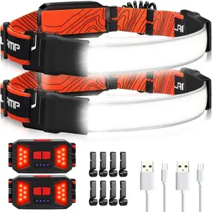 LED Headlamp Flashlight, 2Pack 1000LM 230?Wide-Beam Rechargeable  Lamp for Adults, Red Taillight & 8 Clips  Hard Hat Light Headlamps for Running Hiking and Camping