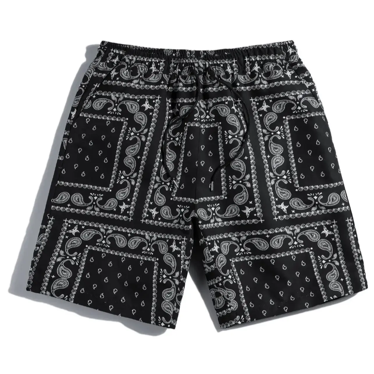 Men's Ethnic Pattern Pocket Drawstring Shorts, Regular Fit Paisley Print Elastic Waist Swim Trunks, Summer Beach Shorts for Casual Vacation Holiday, Trendy Men's Clothing, Lazy School Outfit
