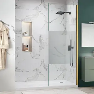 34" W x 74" H Walk-In Frameless Fixed Shower Screen with 5/16" (8 mm)  Clear & Frosted Tempered Glass, Brushed Gold