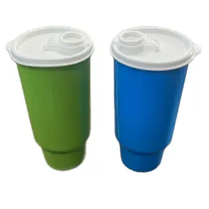Reusable Tumbler Cups – Set of 2 (950ML) with White Lids – Green & Blue Bottle Drinkware