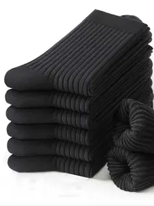 Men's 10 Pairs Solid Color Casual Business Striped Mid-Calf Socks, Breathable Sweat-Absorbent Soft Comfort, Suitable for Daily Work Leisure Sports Breathable Plain Socks