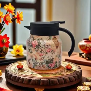 1PC floral design stainless steel teapot and coffee pot, 800ml/27oz thermos, vintage floral pattern, tea infuser, leak proof V-shaped nozzle, can keep drinks hot and cold, suitable for home, office, gifts