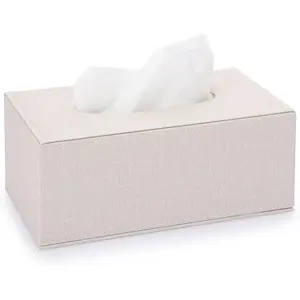 Tissue Box Cover Rectangle Linen Tissue Box,Stylish Tissue Box Holder with Magnetic Bottom,Decorative Tissue Cover for Bathroom Toilet Bedroom Living Room Table Desk Office, Beige