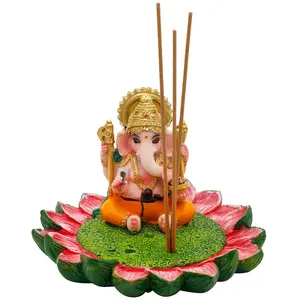 alikiki Hindu God Ganesha Idol Statue - 3.8" L Ganesh Incense Burner/Holder India Ganapati Pooja Item Home Office Temple Mandir Shrine Altar Diwali Puja Decor Ideal Gifts for Indian Friend Relative