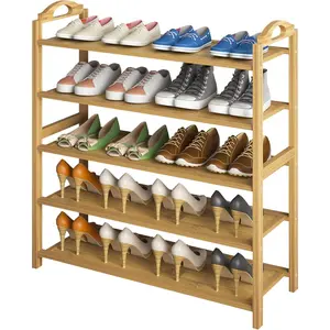 Bamboo Shoe Rack 5-Tier Shoe Organizer Entryway Shoe Shelf