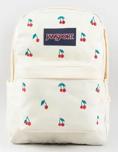 JANSPORT SuperBreak Plus FX Backpack, Cherry Embroidery Coconut JANSPORT SuperBreak Plus FX Backpack, Cherry Embroidery Coconut