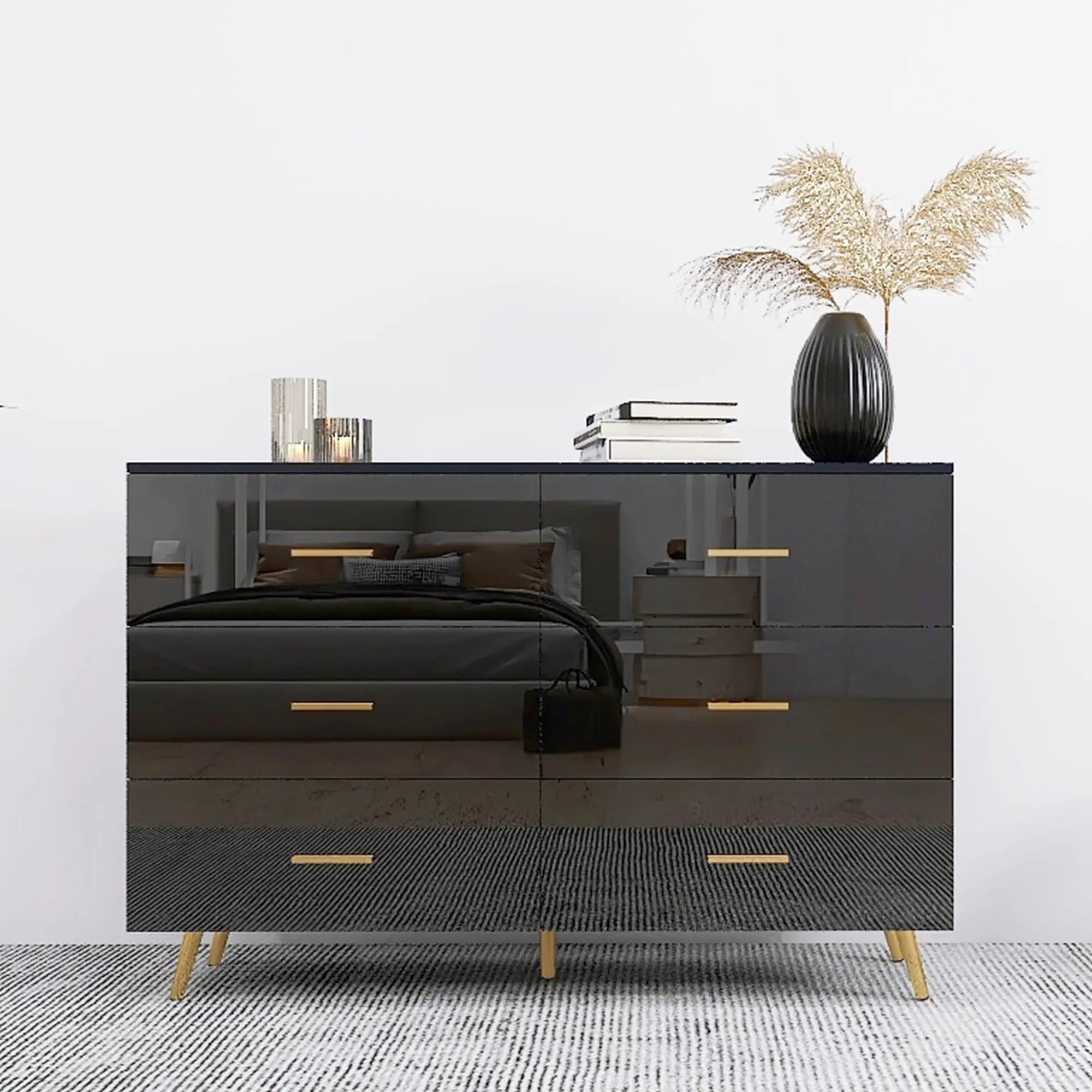 6 Drawer Dresser, 31" Tall Dresser & Chest of Drawers, High Glossy Modern  Dresser with Golden Handle and Legs, Vertical Dresser Storage Cabinet for  Living Room, Entryway, Hallway, (Black) - TikTok Shop
