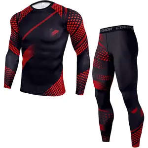 Men's Workout Compression Clothes Long Sleeve Compression Shirts and Pants Thermal Base Layer Set