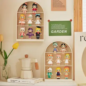 Wall-Mounted Display Case - Clear PET Detachable Organizer Holds 8-10 Blind Box Figures | CurvedTop No-Drill Hanging with Adhesive, Suitable for Pop Mart Lago Lebubu| Dust Proof Arch Cover, Table Top Ornaments Collectible Figures Storage