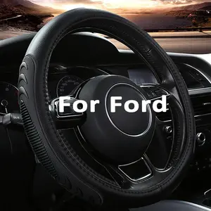 Leather Steering Wheel Cover for Ford F150 F250 F350, 15.5-16 inches  Steering Wheel Cover with Anti-Slip Massage Particle (Black)
