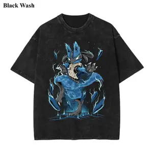 Vintage Lucario Wash Tee, Pocket Monster Graphic Tees, Pocket Monster T-Shirt, Unisex Anime Shirt, Gym Workout Shirt, Menswear Womenswear Streetwear Top Fit Oversize