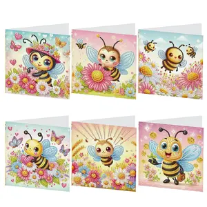 DIY 5D Diamond Arts Colorful Painting Greeting Card Kit, 6 Counts/set Cute Bee & Flower Pattern DIY Diamond Arts Colorful Painting Greeting Cards with Envelope
