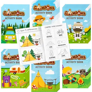 24Pcs Travel Camping Activity Books Happy Camper Mini Fun Games Coloring Book Bulk Party Favors Goodie Bags Stuffers for Birthday Classroom School Students Rewards Supplies