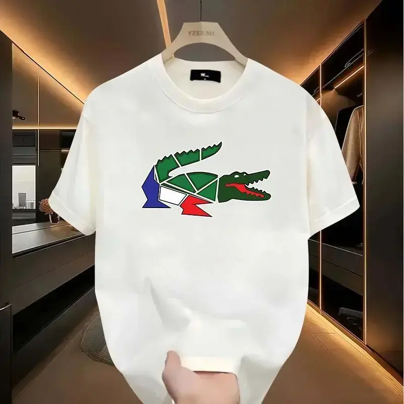 Fashion TrendsIrregular Graphic Crocodile Tshirt, Cartoon Crocodile Design, Unisex, Men's Short Sleeve Round Neck Street Style Tshirt for Summer and Spring, Casual, Clothing, Couple Style, Fashionable Loose, Youthful and Energetic, Men's Daily Wear Tops
