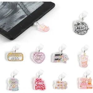 9 count Charms for E-Reader, About Funny Theme Dust Plug Charm Compatible with Type C  Port,  for Book Lover Readers Men Women Teachers Students, Accessories for E-Reader