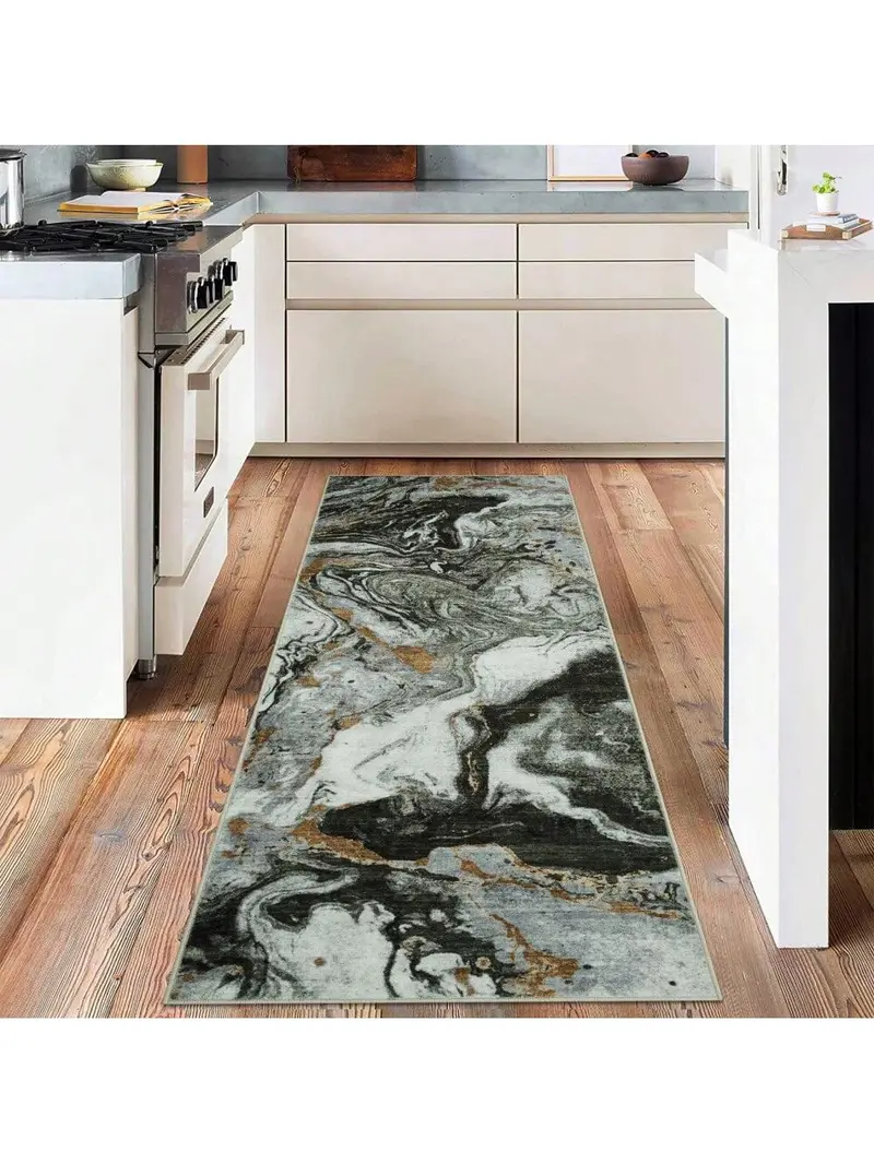 Dark green-5*7 feet Soft Modern Abstract Boho Area Rugs For Living Room Washable Large Machine Rug Non-Slip Faux Wool Vintage Carpet For Bedroom Farmhouse Dining Room Kids Room Gray