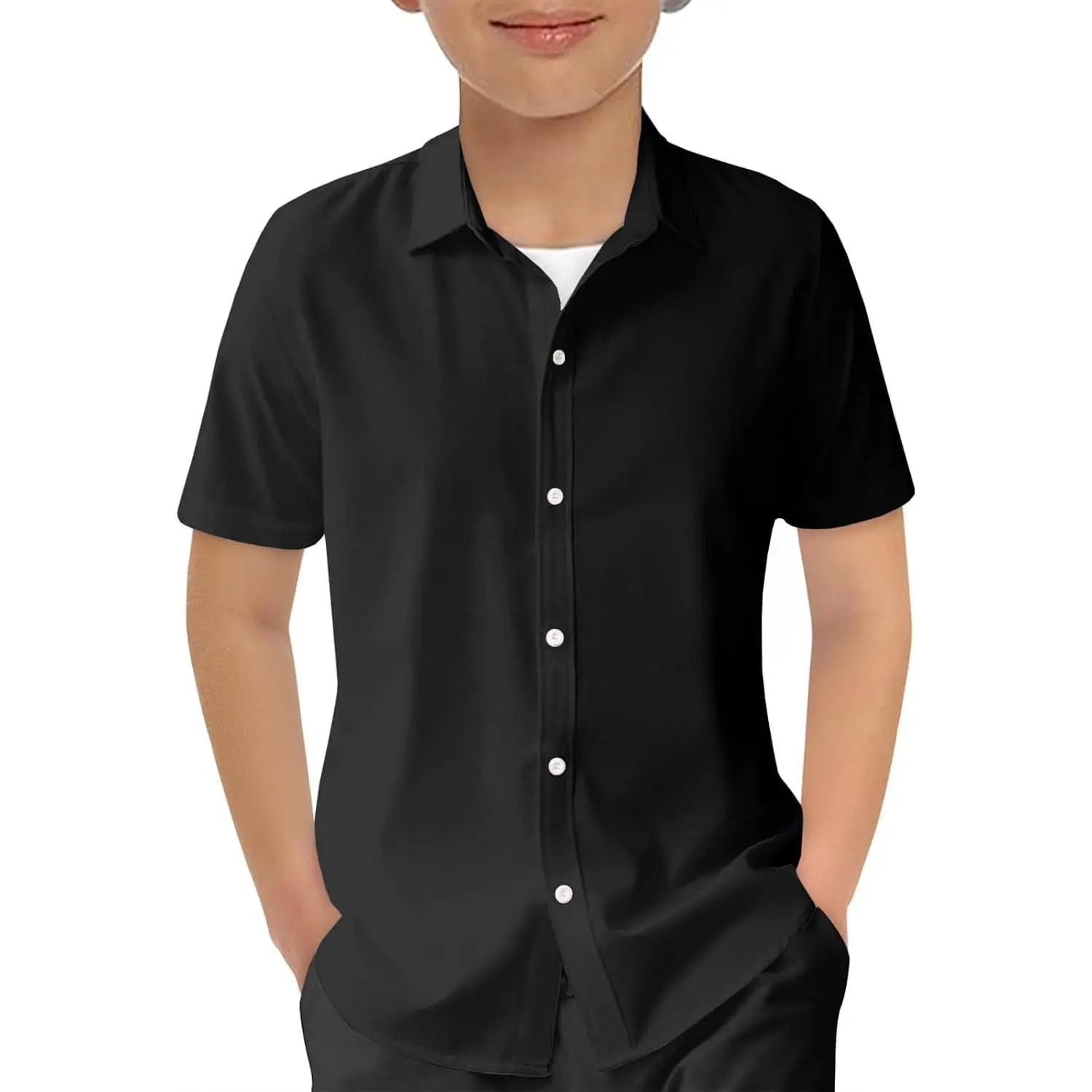 Haloumoning Boys Short Sleeve Dress Shirts Kids Summer School Uniform Button Down Shirt 5-14 Years