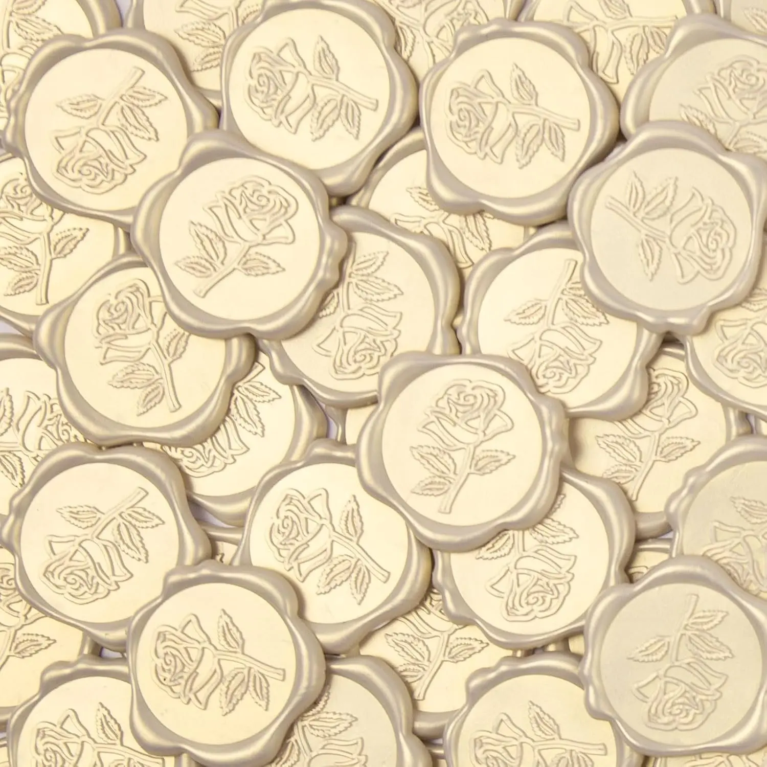 Pollize 50Pcs Rose Wax Seal Stickers, Wedding Invitation Envelope Stickers | Antique Self-Adhesive 3D Embossed Pre-made Ivory Wax Seals for Wedding, Gift Wrapping, Graduation, Parties