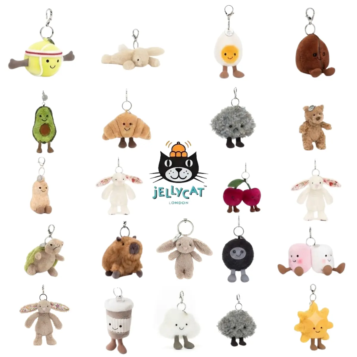 "New" Jellycat Keychain - Cute Animal or Food Themed Soft Charm, Hanging Pendant for Backpacks, Car Keys, Collector Gift