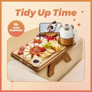 2-in-1 Sofa Arm Table Charcuterie Board Acacia Wood Tray Space-Saving for Home Office TV Snacks Gifts Anti-Slip & Scratch-Resistant Design‌