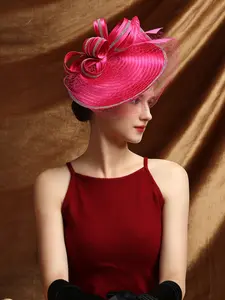1pcs Fascinator Hat for Women Tea Party Feather Headwear Ribbon Mesh Veil Headband Hair Clip for Wedding Cocktail Derby Hat Formal Dress Headwear