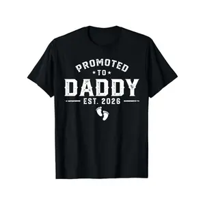 Men's & Women's Promoted to Daddy Est. 2026 T-Shirt - New Dad Announcement Gift with Footprint & Design, Loose-Fit Casual Round Neck Shirt for Pregnancy Reveal, Christmas, Thanksgiving, Graduation - Funny Expecting Dad Apparel