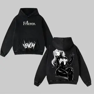 Frieren Beyond Journey’s End Venom Fusion T-Shirt, Vintage Washed Oversized Anime Tee, Dark Manga Graphic Top, Heavy Cotton Streetwear Animecore Menswear Daily Outfit boxy shirt