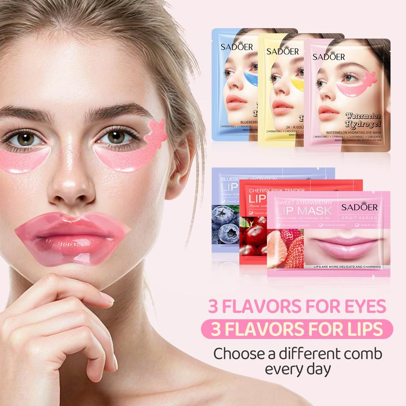 30PCS Lip Masks & Gel Eye Masks,Crystal Collagen Eye Patches for Puffy Eyes, Moisturizing& Reducing Fine Lines Dark Circle eye Patches for Women Men