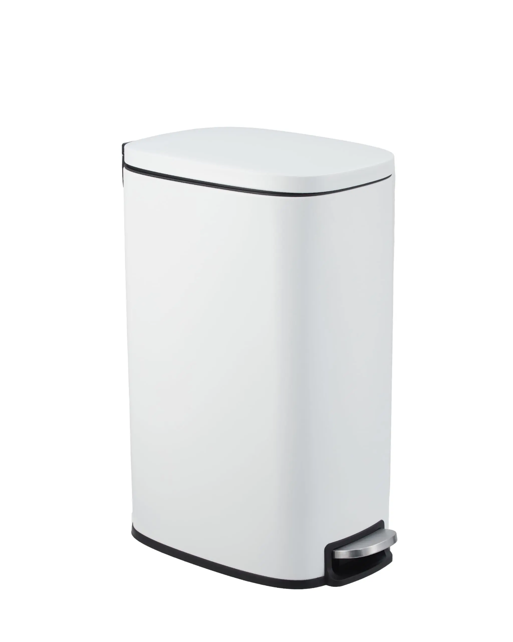 Garvee Slim Kitchen Trash Can 13 Gal - Narrow Stainless Steel Garbage Bin with Removable Inner Bucket and Soft Close Lid, Ideal for Bathroom, Living Room, Office, White