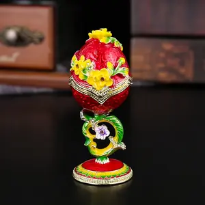 Luxurious Enamel Fabergé Style Egg Jewelry Box, Handcrafted Floral High Foot Decorative Box, Organize Vanity Clutter, Vintage Aesthetic