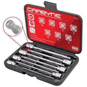 CARBYNE 7 Piece Metric Ball End Extra Long Hex (Allen) Bit Socket Set, (3mm to 10mm Sizes), 3/8" Drive, S2 Steel Bits, CrV Sockets • From a Family-Run Tool Company Based in the U.S.A.