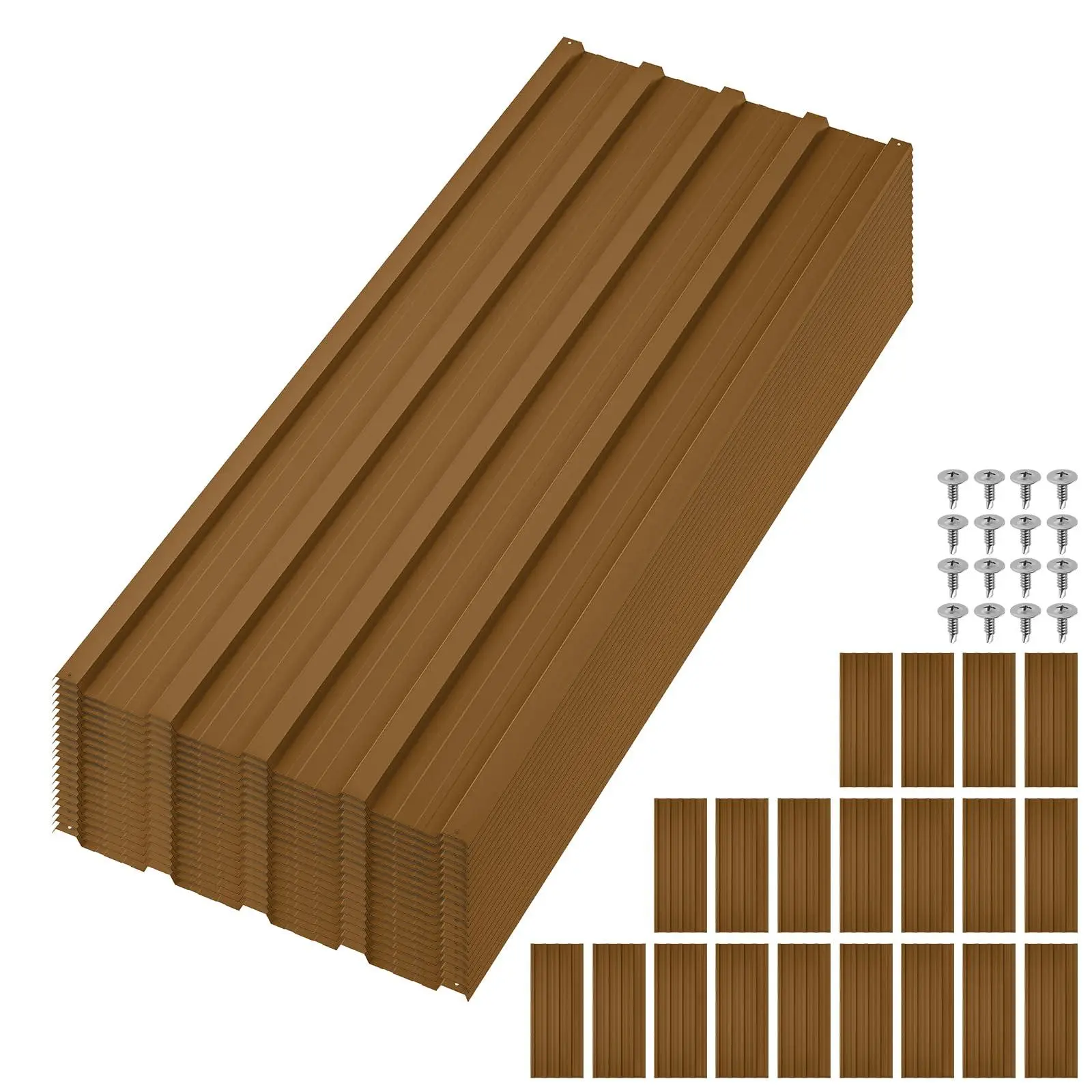 Heavy Duty Corrugated Metal Roofing Panels - Galvanized Steel Roof Sheets with Screws - Weatherproof, Rustproof & Easy Install for Garages, Sheds - 20 Pack - Brown, 73.2 x 16.77 in