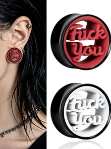 vanku 2pcs Cool Letter Pattern Ear Expanders, Hypoallergenic 316L Stainless Steel, Punk Style Piercing Jewelry for Daily Wear, All Seasons