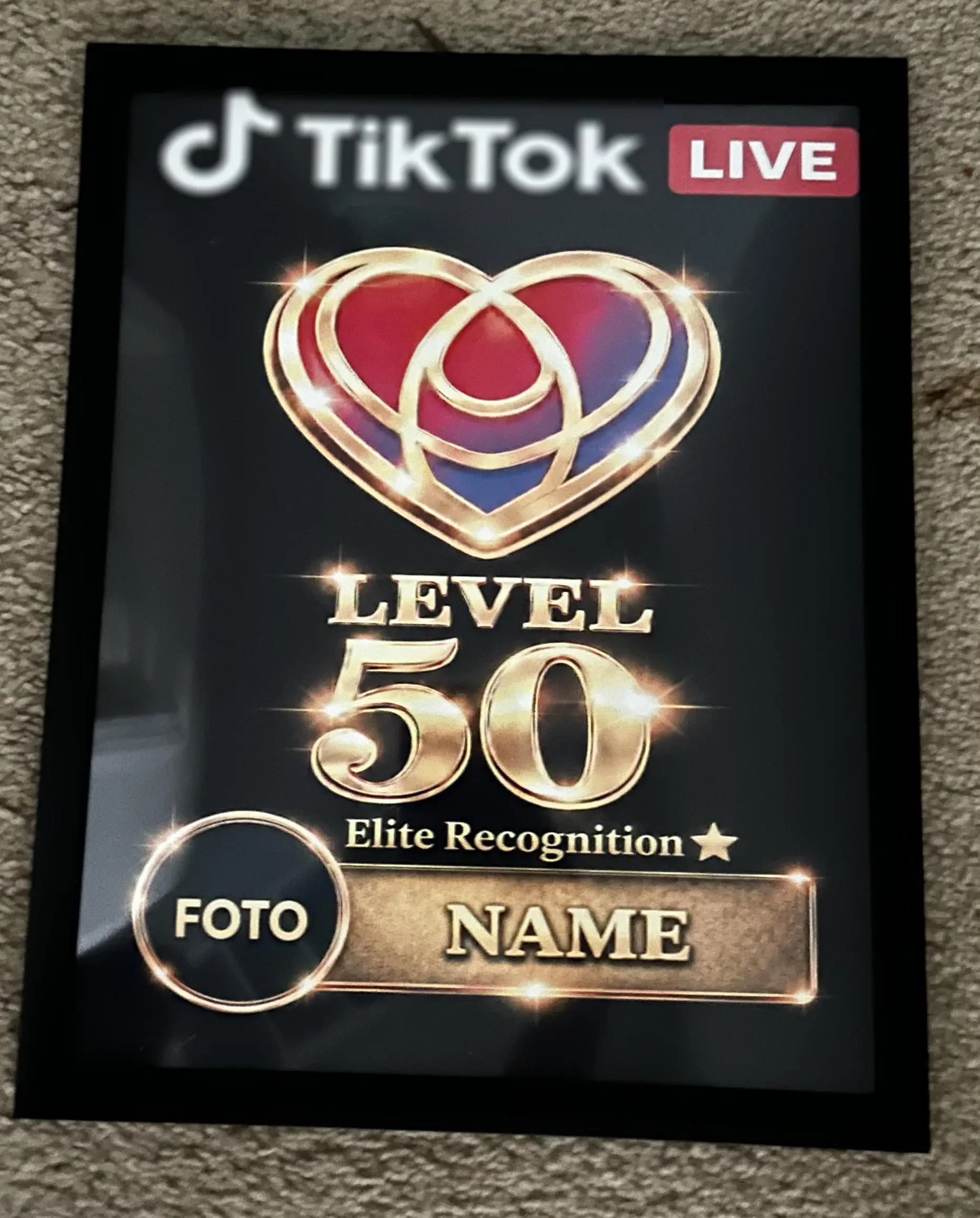 Custom Level Award Plaque 11x14 | Personalized Metal Sublimation Sign | LIVE Level 50 Recognition Plaque Personalized Creator Award Streamer Gift Custom Live Host Frame Decoration Aluminium
