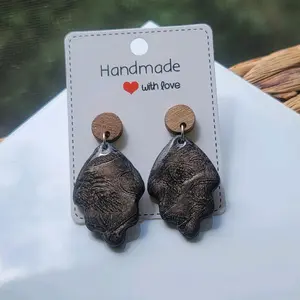 Handmade Polymer Clay Leaf Design detailed Earrings - Hypoallergenic & Lightweight