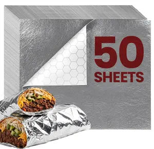50 Packs Heavy Duty Insulated Aluminum Foil Sheets – 14" x 10.3" Disposable Food Wraps for Sandwiches, Burritos, BBQ, Burgers, Hot & Cold Food